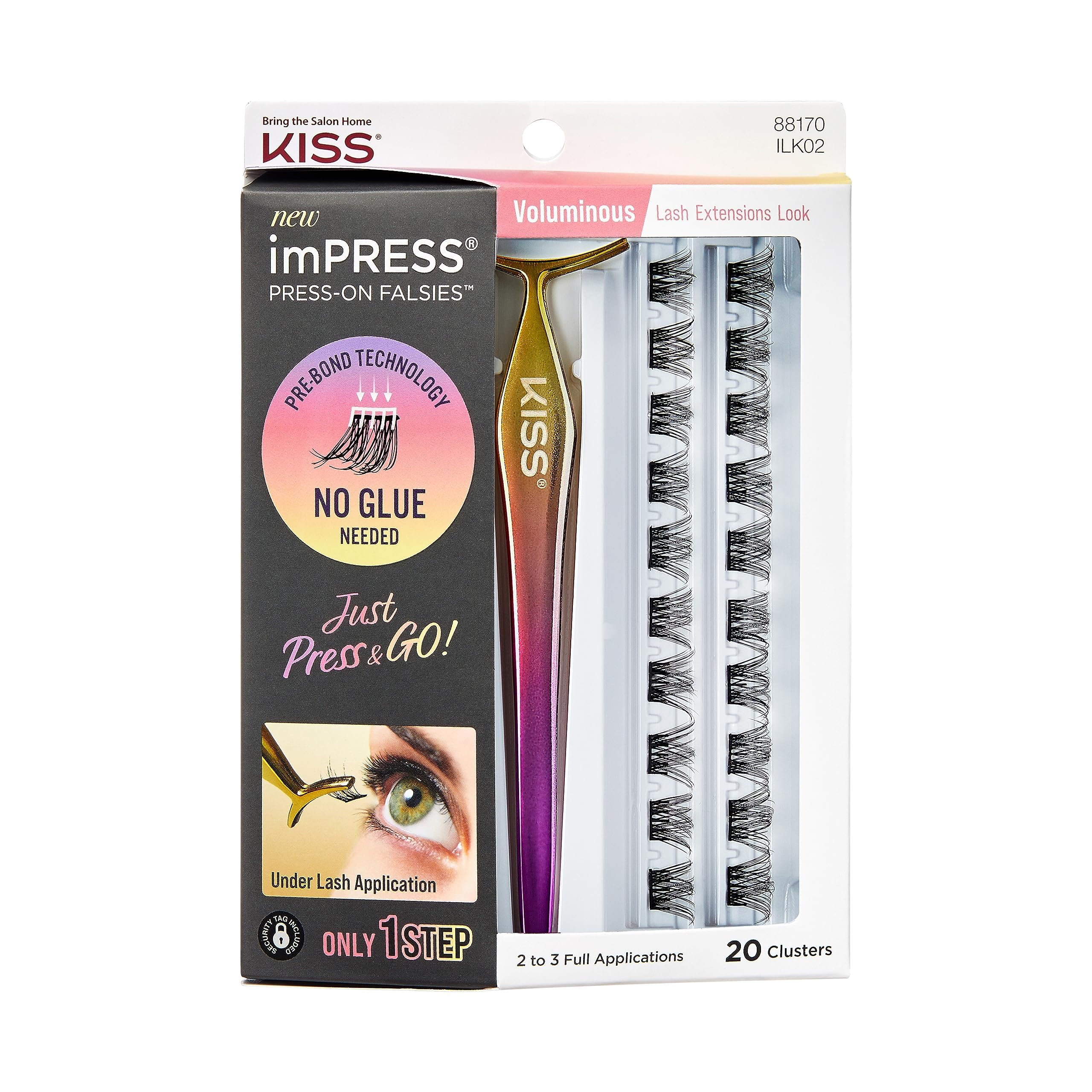 KISS imPRESS Press-On Falsies Eyelash Clusters Kit, Voluminous, Black, No Glue Needed, Fuss Free, Invisible Band, Natural, 24 Hours, No Damage, No Sticky Residue, Flawless, Quick & Easy | 20 Clusters