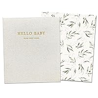 Peachly Unisex Baby Memory Book | Minimalist First Year Keepsake for Milestones | Simple Scrapbook Baby Books for Boy or Girl | 60 Pages Natural Linen - Olive, 9.75 inches x 11.25 inches