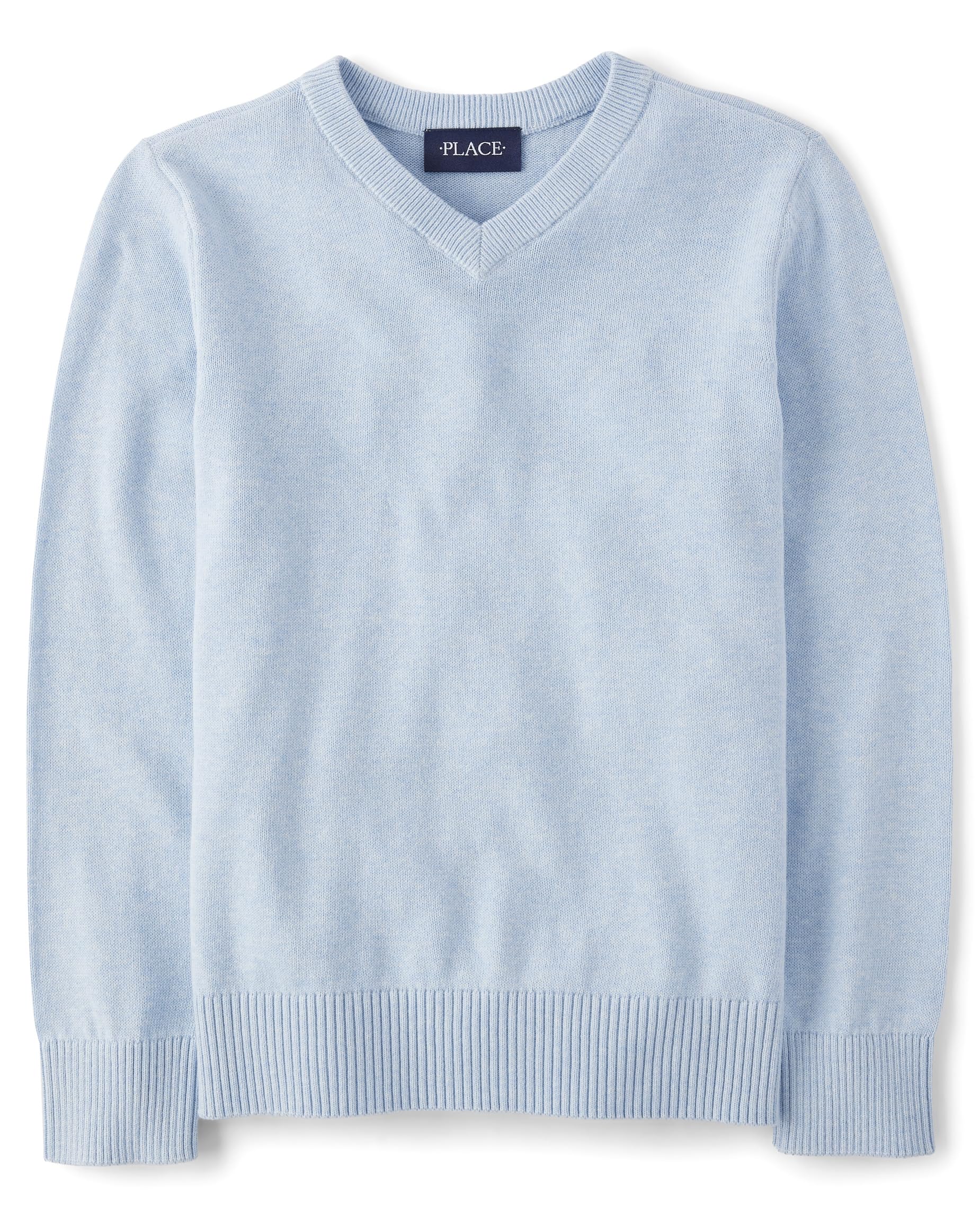 The Children's Place Boys' Long Sleeve V-Neck Sweater, Whirlwind Blue, Large