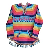Girls Hooded Sweater Rainbow Alpaca Wool Peru Fringles