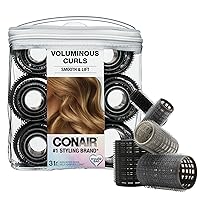 Conair Self Grip Assorted Sizes and Colors Hair Rollers, Heatless Curler, Self-Grip Hair Rollers, Black & Gray, 31 Pack