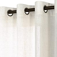 KOUFALL Linen Window Treatments Sheer Curtain Panels for Living Room with Oil Rubbed Brass Grommet,Natural Flax Light Filtering Floor Length Extra Long Curtains 96 Inches,Pair Set of 2,Cream Color