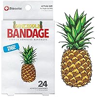 BioSwiss Bandages, Pineapple Shaped Self Adhesive Bandages, Latex Free Sterile Wound Care, Fun First Aid Kit Supplies for Kids, 24 Count