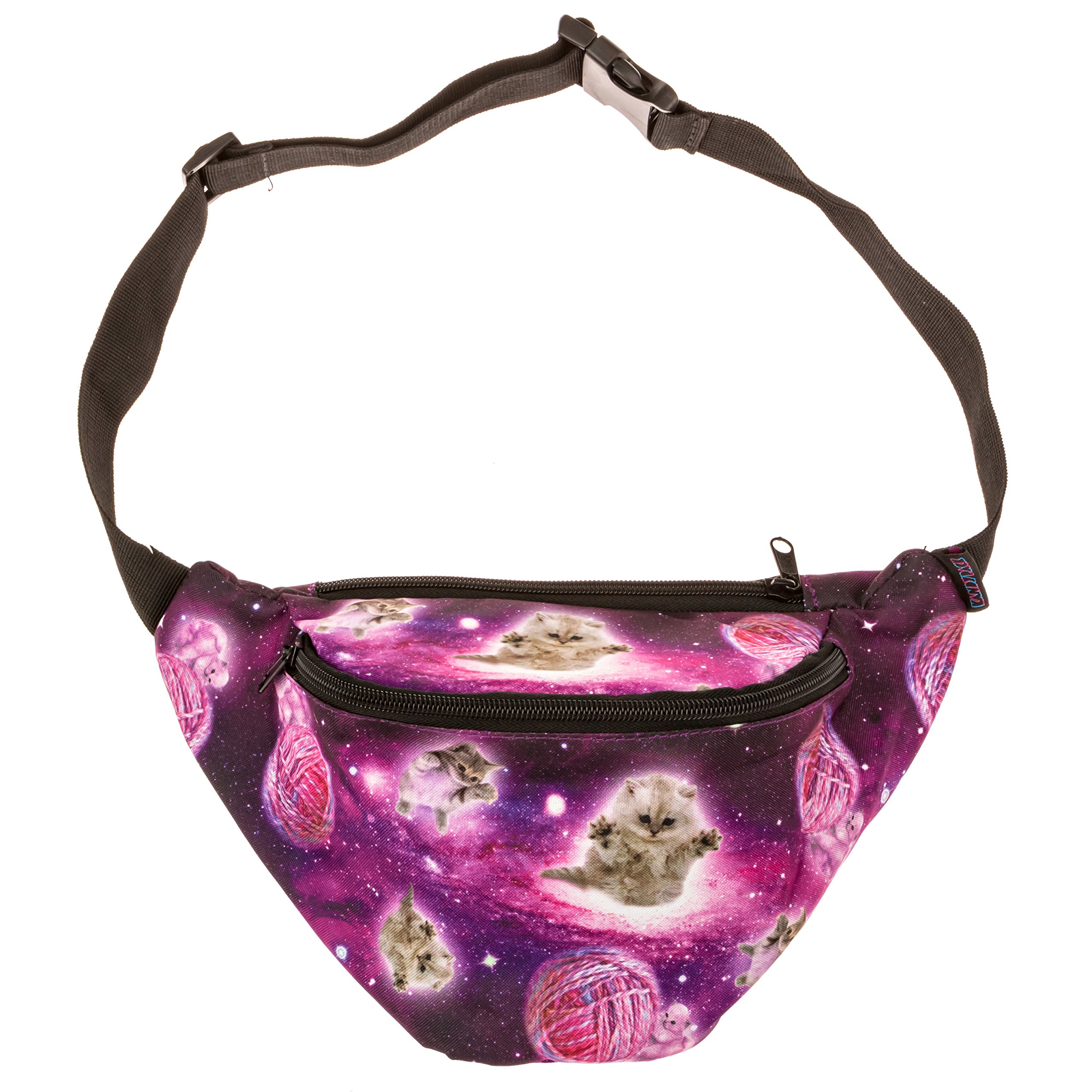 KANDYPACK Galaxy Cat Fanny Pack - Cute Cool Rave Festival Waist Bag with Hidden Pocket