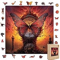 Wooden Jigsaw Puzzle for Adults Unique Shape Butterfly & Clock 200 Pcs Medium Size 9''x9'' Beautiful Box Packing Fun Challenge Brain Exercise Game Best Gift for Parents Grandparents Friends