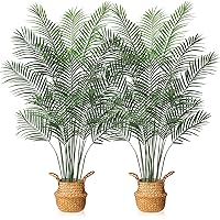 MOSADE Artificial Areca Palm Tree 6Feet Fake Tropical Palm Plant and Handmade Seagrass Basket, Perfect Tall Faux Dypsis Lutescens Plants for Entryway Modern Decor Home Office Porch Balcony Gift，2Pack