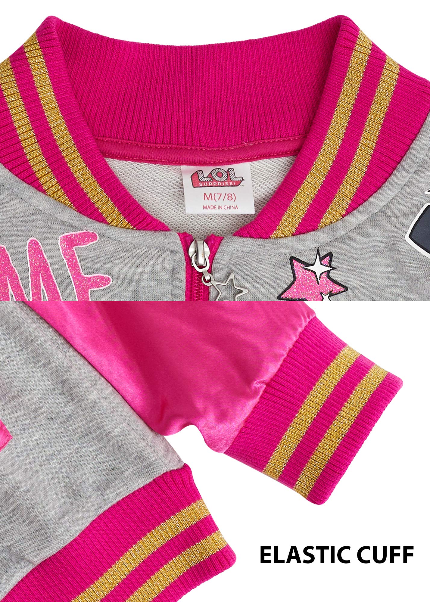 L.O.L. Surprise! Girls' Bomber Pink Sparkly Sleeve 'Time to Shine' Sequin Jacket
