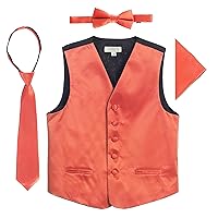 Gioberti Kids and Boys 4pc Satin Formal Vest Set - Vest, Bowtie, Tie, Pocket Square