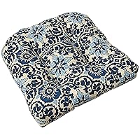 Pillow Perfect Outdoor/Indoor Woodblock Prism Tufted Seat Cushions (Round Back), 2 Count (Pack of 1), Blue
