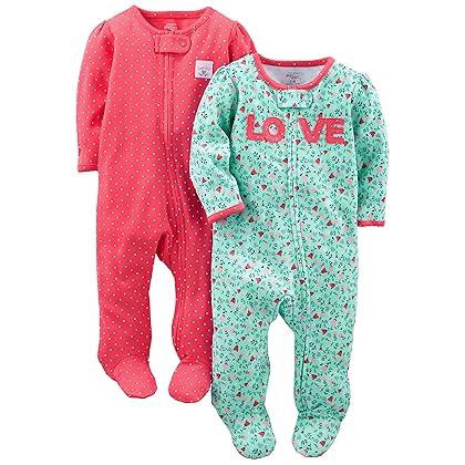 Simple Joys by Carter's Baby Girls' Cotton and Fleece Footed Sleep and Play, Pack of 2