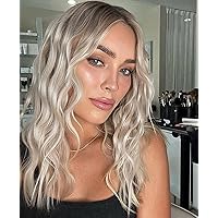 613 Synthetic Blonde Wig, Loose Curly Blonde Wigs, Ombre Brown Platinum Blonde Lace Wig for Women Blonde Hair Wig,Aesthetic Wig Shoulder Length 18 inch VEDAR-031-18