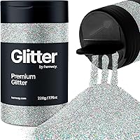 Glitter, 220G/7.76OZ Silver Holographic Glitter, Holographic Ultra Fine Glitter, Glitter Powder for Resin, Craft Glitter, 1/128