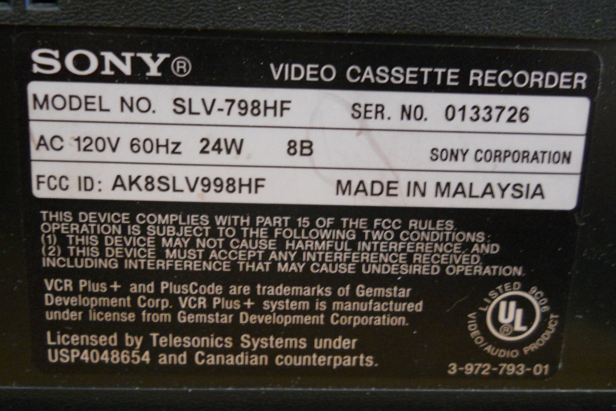 Sony SLV-798HF Video Cassette Recorder Player VCR VHS