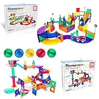 PicassoTiles 100PC Marble Run + 80PC Magnetic Race Car Track Fun & Creative Playset: STEAM Learning, Enhance Construction Skills, Hand-Eye Coordination and Fine Motor Skills, Gift for Boys and Girls