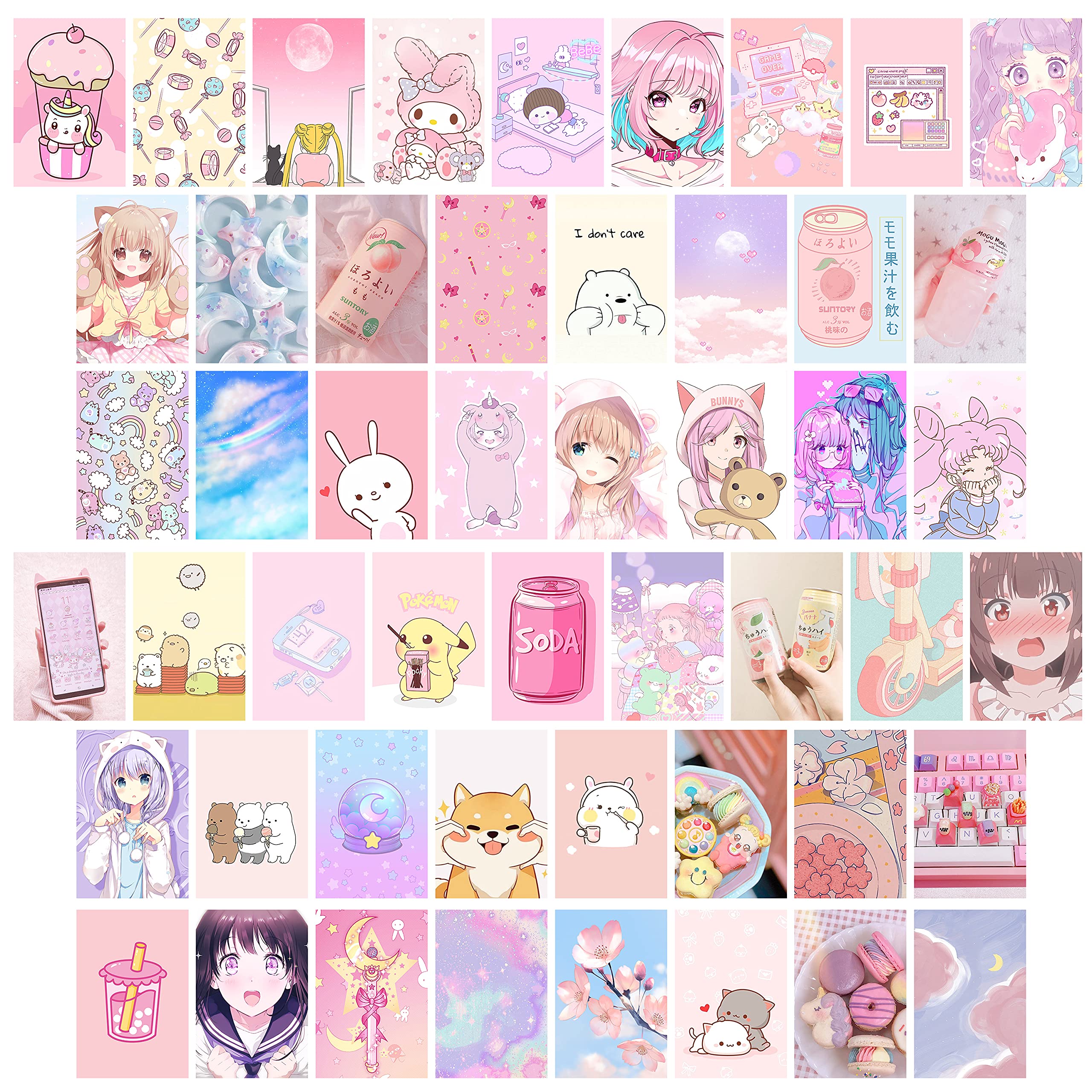 Mua 50Pcs Kawai Anime Aesthetic Picture Wall Collage Kit, Pink Cartoon  Assembled Print Card Set, Back to School Dorm Photo Poster Display Trendy  Style, Sweet Room Decor Cute Collage Kit For Teens