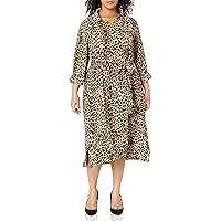 City Chic Women's Printed Midi Dress with Tie Waist Detail and Side Split