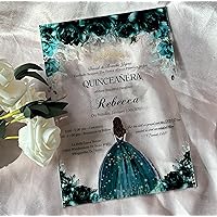 Green Rose Acrylic Wedding Invitation,Custom Acrylic Invitation,Acrylic Graduation Invitation,Transparent Quinceanera Invitation,10pcs