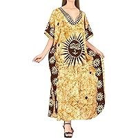 LA LEELA Women's Summer Plus Size Caftan Long Muumuu Nightgown Loungewear Dashiki House Dresses for Women 2X-3X Brown_U292