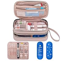 Yarwo Insulin Cooler Travel Case with 2 Ice Packs, Double-Layer Diabetic Insulated Organizer, Portable Medication Bag for Insulin Pens, Glucometer and Diabetes Care Kits, Dusty Rose (Patented Design)