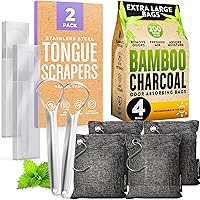 Tongue Scraper 2 Pack and Charcoal Bag 4 Pack Bundle