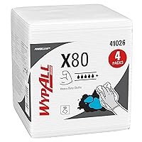 WypAll® PowerClean™ X80 Heavy Duty Cloths (41026), Quarterfold, Extended Use Towels, White (50 Sheets/Pack, 4 Packs/Case, 200 Sheets/Case)