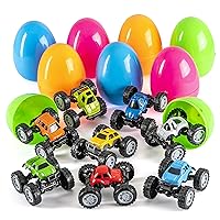 PREXTEX Jumbo Easter Eggs Filled with DIY Plastic Kids Monster Truck Toys | Easter Monster Truck Party Favor and Supplies | Filled Easter Eggs for Boys and Girls - Monster Truck Easter Eggs