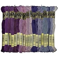 Purple Colors 100% Long-Staple Cotton Embroidery Floss Pack Cross Stitch Threads, Pack of 19 Skeins