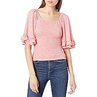 Jessica Simpson Women's Sylvia Butterfly Elbow Sleeve Smocked Top, Rose of Sharon, Small