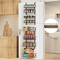 Over the Door Spice Rack Organizer Pantry, 8-Tier Hanging Pantry Door Storage with Detachable Metal Baskets & Wooden Boards for Kitchen, Bathroom, and Closet Organization