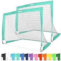 GoSports Team Tone 4 ft x 3 ft Portable Soccer Goals for Kids - Set of 2 Pop Up Nets for Backyard - Turquoise