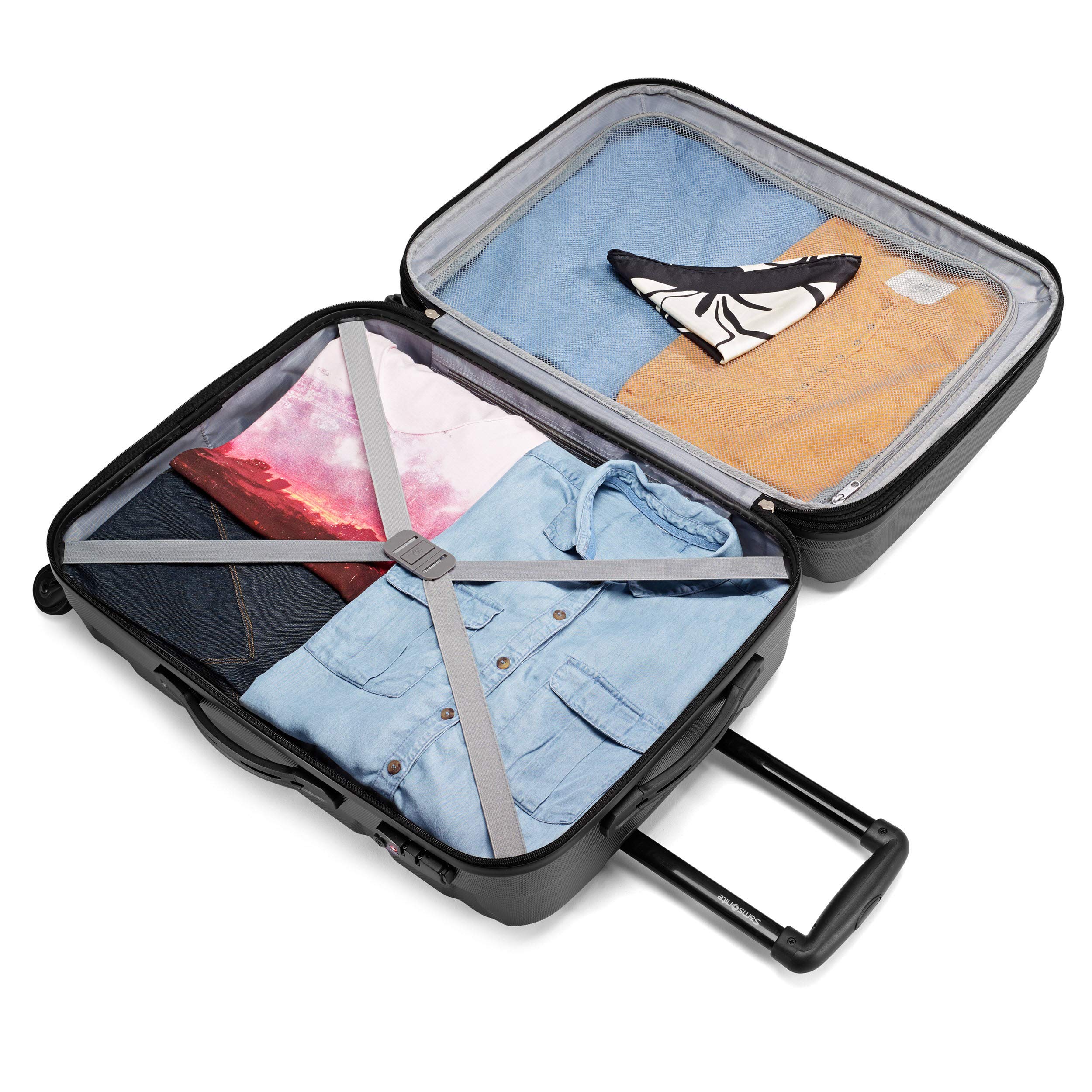Samsonite Omni PC Hardside Expandable Luggage with Spinner Wheels, Checked-Medium 24-Inch, Black