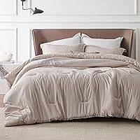 Queen Comforter Set - Warm Taupe Queen Size Comforter, Soft Bedding for All Seasons, Cationic Dyed Bedding Set, 3 Pieces, 1 Comforter (90