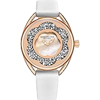 Stuhrling Original Womens Watches with Mother of Pearl Dial with Crystal Flower Ring - Analog Dress Watch 995 Lily Wrist Watches for Women - Ladies Watch Collection