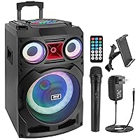 Pyle Portable Bluetooth PA Speaker System - 800W 10” Rechargeable Speaker, TWS, Party Light, LED Display, FM/AUX/MP3/USB/SD, Wheels - Wireless Mic, Remote Control, Tablet Holder Included - PHP210DJT