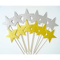 New Year Stars Photo Booth Props Center Pieces Magic Wands12 Pieces Gold and Silver