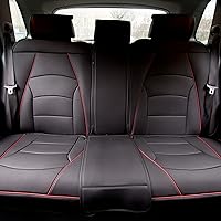 Back Seat Faux Leather Car Seat Cover - Universal Fit, Rear Seat Covers for Cars with Rear Split Bench, Car Seat Cushions for SUV, Sedan, Van, Black Red Trim