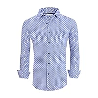 WARHORSEE Mens Casual Button Down Dress Shirts Long Sleeve 4-Way Stretch Collared Printed Business Work Shirt
