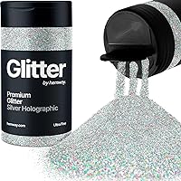Hemway Silver Holographic Glitter Ultrafine 130g/4.6oz Powder Metallic Resin Craft Flake Shaker for Epoxy Tumblers, Hair Face Body Eye Nail Art Festival, DIY Party Decorations Paint