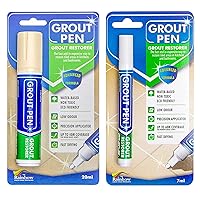 Grout Pen Tile Paint Marker: Waterproof Grout Colorant and Sealer Pen to Renew, Repair, and Refresh Tile Grout - Cleaner Coating Stain Pens - 2 Pack, 15mm Wide Cream and 5mm Narrow White Tip