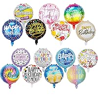 30 Pcs Happy Birthday Balloons, 18 Inch Round Aluminum Foil Mylar Happy Birthday Sign Balloon for Birthday Party Decorations Supplies - 15 Pattern