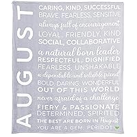 Pavilion Gift Company - August - Birth Month Royal Plush Blanket, Birthday Throw, Birthday Blanket, Green Embroidered Heart, 1 Count, 50 x 60-inch, Gray