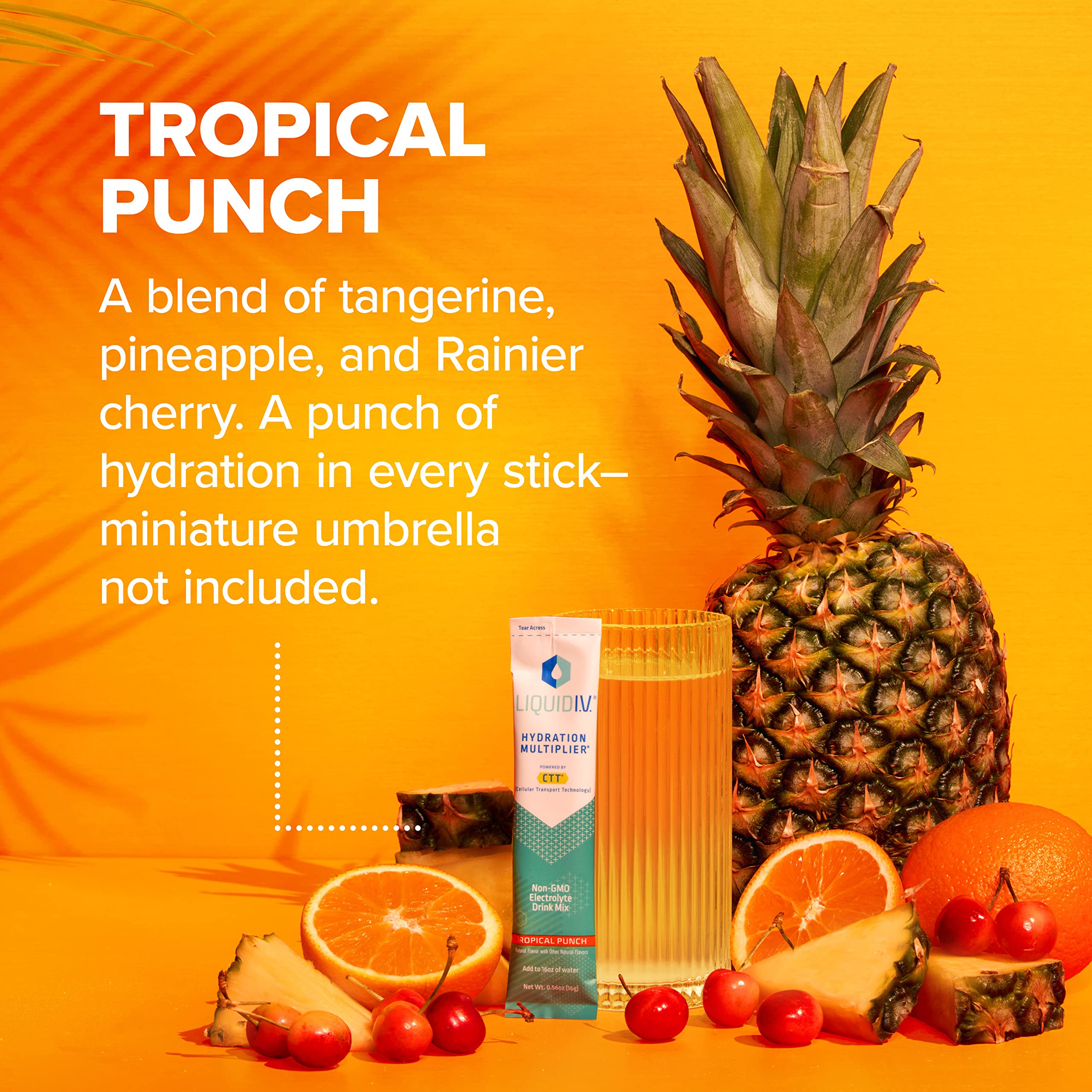 Liquid I.V. Hydration Multiplier - Tropical Punch - Hydration Powder Packets | Electrolyte Drink Mix | Easy Open Single-Serving Stick | Non-GMO | 16 Sticks