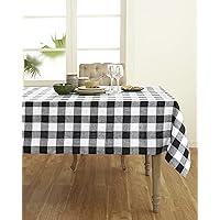 Solino Home Buffalo Checks Linen Tablecloth 60 x 90 Inch – 100% Pure Linen Black and White Plaid Tablecloth – Machine Washable Farmhouse Tablecloth