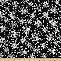 Henry Glass Glow In The Dark Here We Glow Spiderweb Black, Quilting Fabric by the Yard