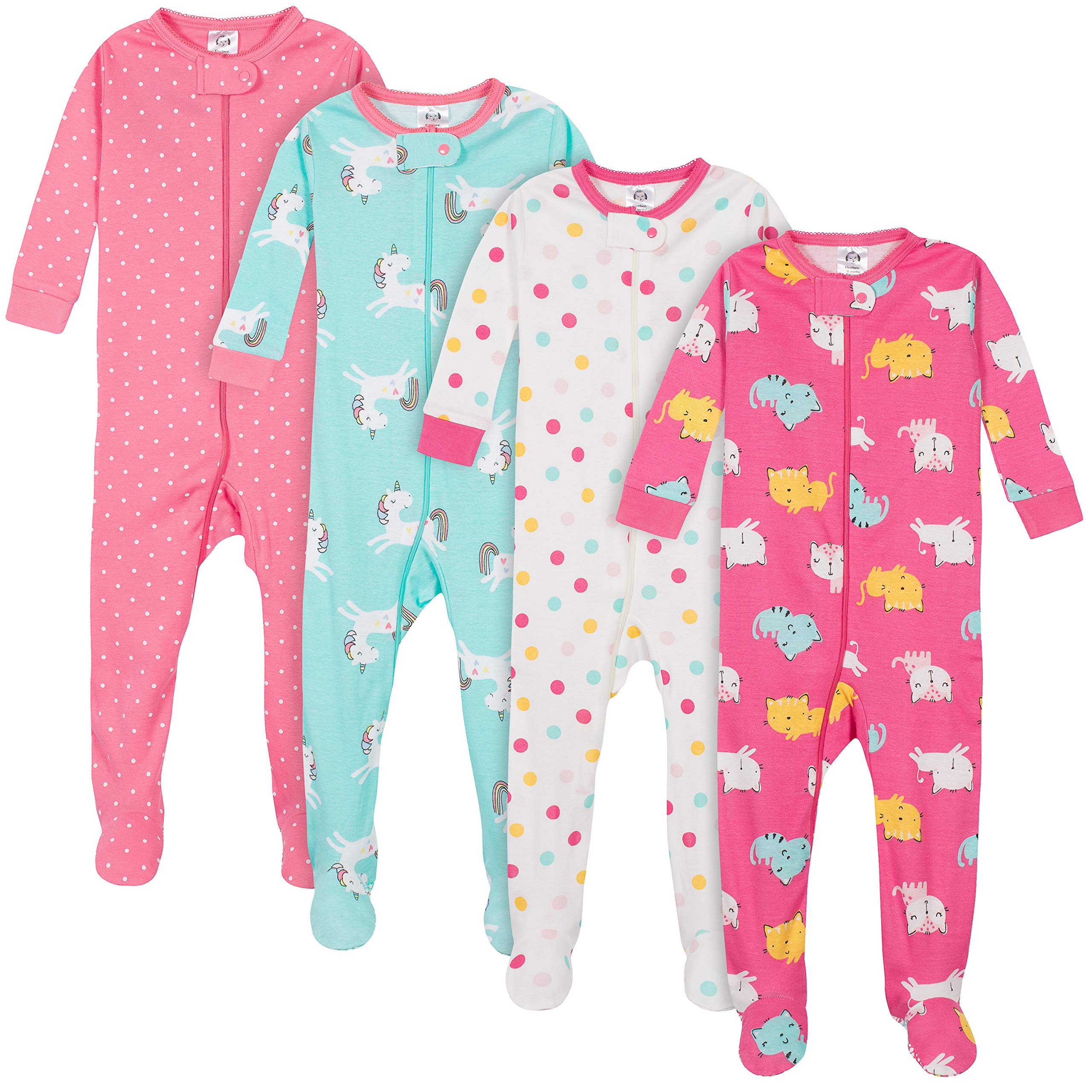 Gerber Baby Girls' 4-Pack Footed Pajamas