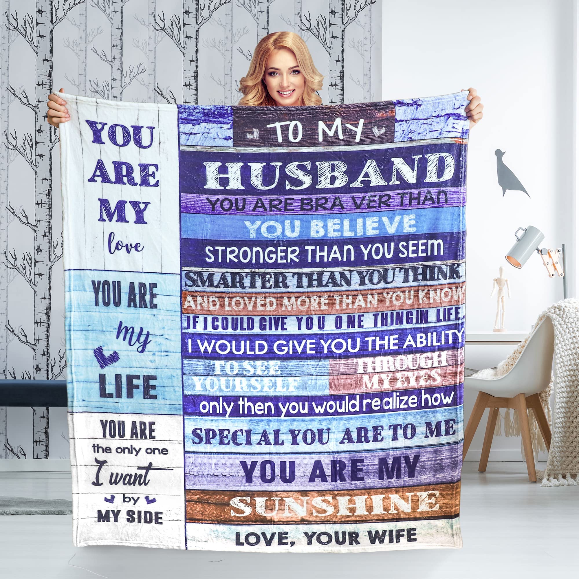 Fuzzy Blanket Gifts for Husband, Soft Throw Blanket Personalized Birthday for Husband from Wife Cute Big Plush Blanket to My Husband Valentines Day...