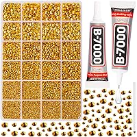 20100Pcs Gold Rhinestones with b 7000 Glue for Crafts Clothing Clothes Nails, Gold Flatback Crystals Diamonds for Clothing Fabric Shoes, Flat Back Rhinestones Bulk Bedazzle Kit 2/3/4/5/6mm Gemstones