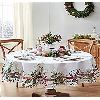 Home Bargains Plus Pine Berry Provence Christmas Fabric Tablecloth, French Country Holiday Pine Needles and Berries Stain Resistant Easy Care Tablecloth, 60 Inch x 84 Inch Oval