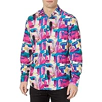 Azaro Uomo Men's Colorful Printed Casual Shirt Button Down Slim Fit Long Sleeve