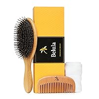 Belula Premium Boar Bristle Hair Brush for Thick Hair Set. Hairbrush for Women With Thick, Long or Curly Hair. Restores Hair's Shine and Health. Comb, Travel Bag & Spa Headband Included